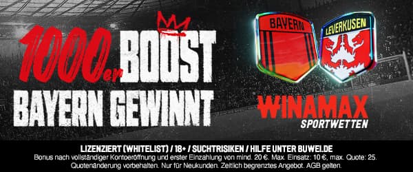 1000% Winamax Boost zu Bayern vs Leverkusen