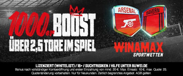1000% höhere Quote bei Winamax zum Spiel Arsenal vs Bayern