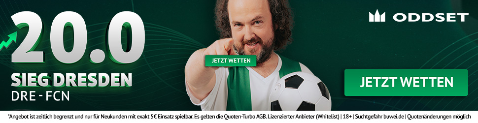 Quote 20 bei Oddset auf Dresden besiegt Nürnberg