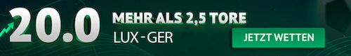 Quote 20 bei Oddset auf über 2,5 Tore zwischen Luxemburg und Deutschland