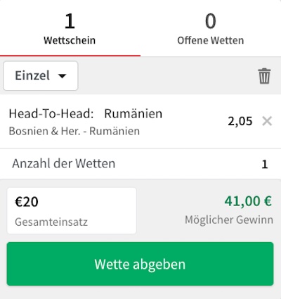 Unsere Tipico Head to Head wette der Woche zu Bosnien - Rumänien