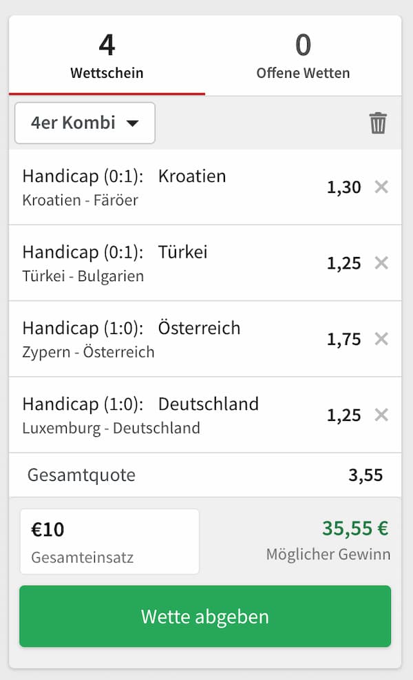 Tipico Handicap Wette Empfehlung KW 46