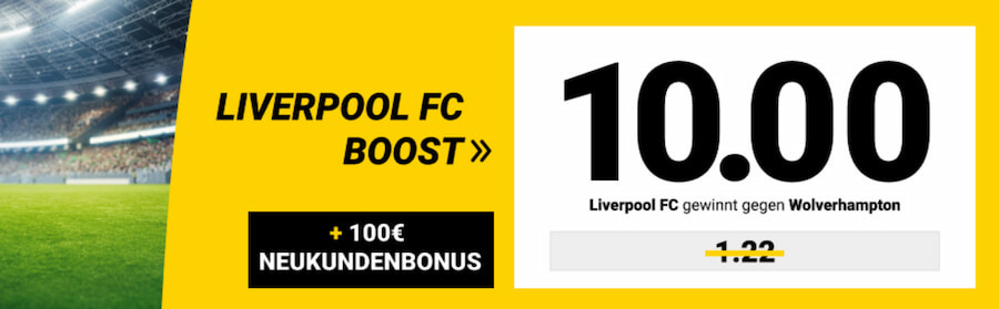 Interwetten Quotenboost zu Liverpool-Wolverhampton - 10.0 auf die Reds