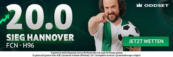 ODDSET Quotenturbo bringt Quote 20.0 auf Sieg Hannover!