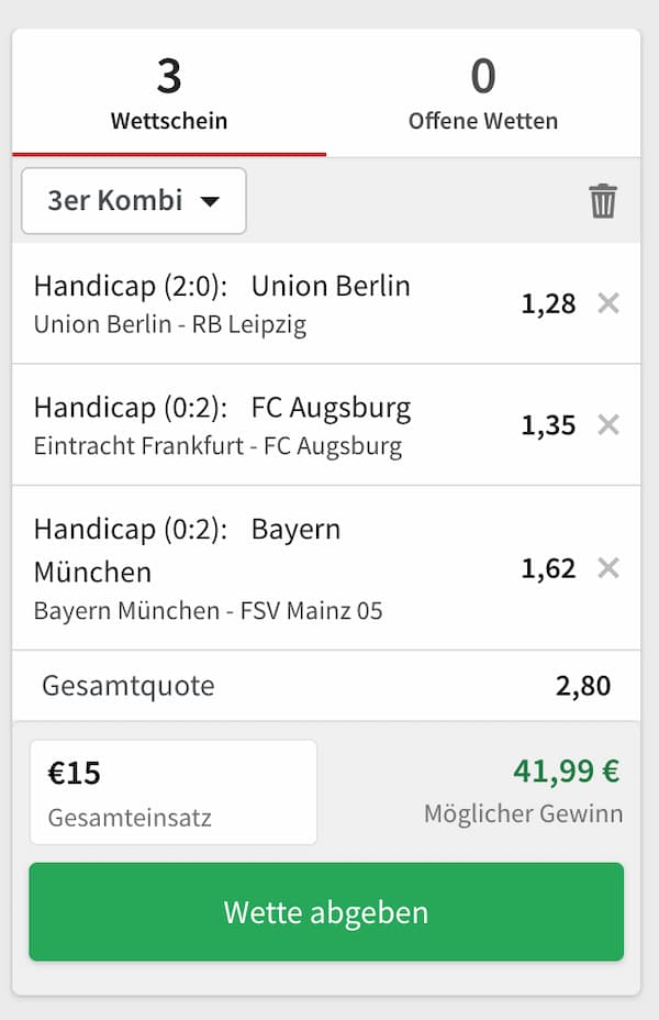 Tipico Handicap Wette Empfehlung KW 50