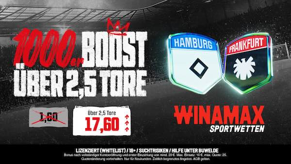 1000 % Boost bei Winamax zu HSV vs. Frankfurt