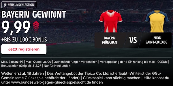 Tipico Quotenboost - 800% Steigerung der Bayern Saint Gilloise Quoten