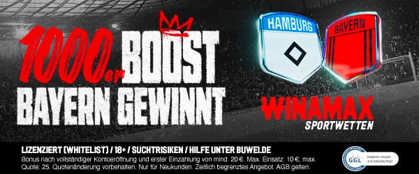 1000% Boost bei Winamax auf Bayern-Sieg beim HSV