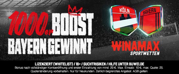 1000 % Boost bei Winamax zum Duell Köln vs Bayern