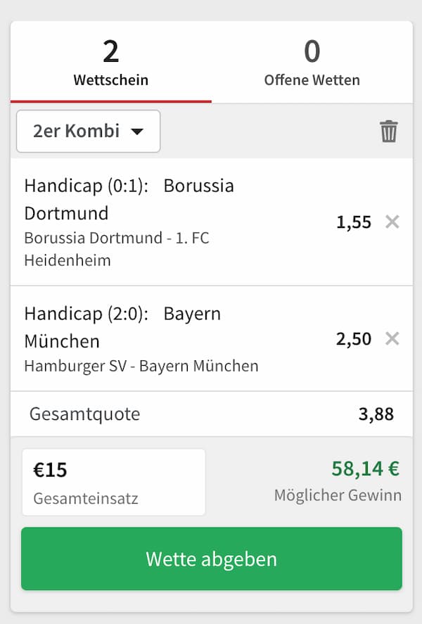 Tipico Handicap Wette Empfehlung KW 5