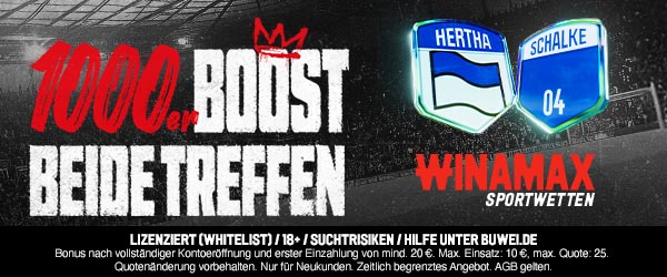 Bei Winamax anmelden und mit 1.000% Boost auf Hertha - Schalke wetten!
