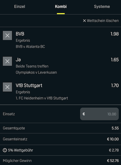 DAZNBET Wettschein, 16.2.