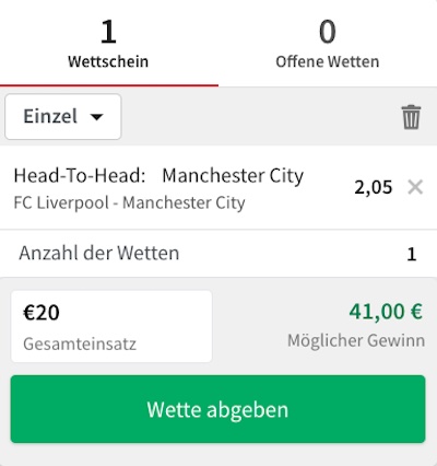 Spannende Tipico Head to Head Wette zu Liverpool - Manchester City