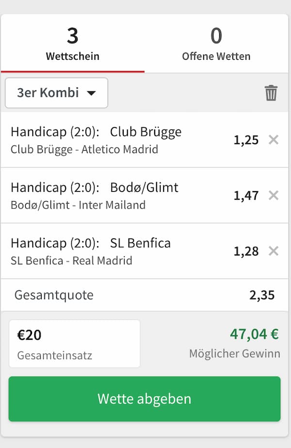 Tipico Handicap Wette KW 8