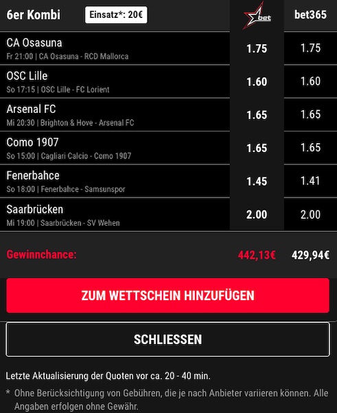 Vorgegebene Betstar Kombi