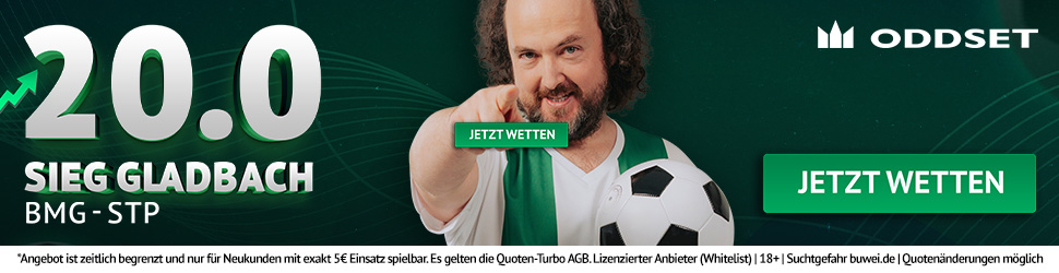 Quote 20.0 auf Gladbach besiegt St. Pauli bei Oddset