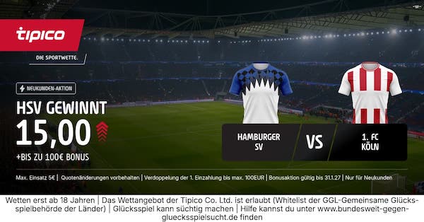 9-fache HSV Quote von Tipico für einen Sieg gegen Köln