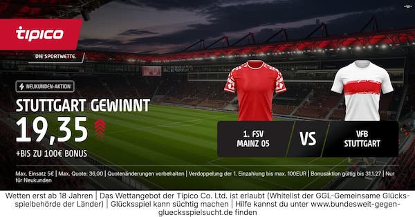 9-fache Stuttgart Quote bei Tipico auf einen Sieg über Mainz