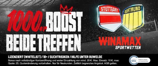 1.000 % Boost bei Winamax zu Stuttgart vs Dortmund