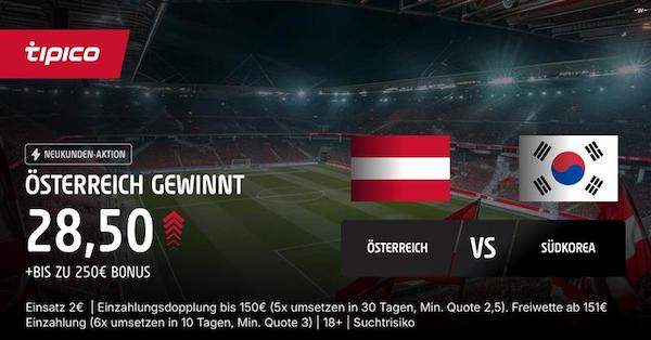 Tipico Quote 28.50 auf Österreich besiegt Südkorea!