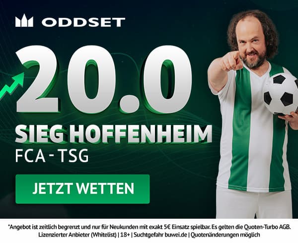 Quote 20 bei Oddset auf Hoffenheim-Sieg über Augsburg