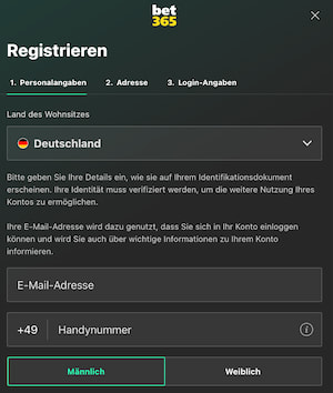 Registrierung bei bet365