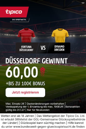 2.400% Quotenboost von Tipico zu Düsseldorf - Dresden