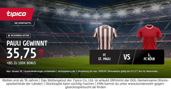 Tipico Quote 35.75 auf Sankt Pauli besiegt den 1. FC Köln