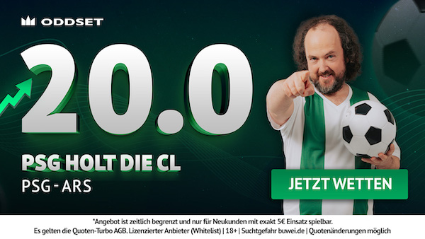 ODDSET Quote 20.0 auf PSG gewinnt die Champions League