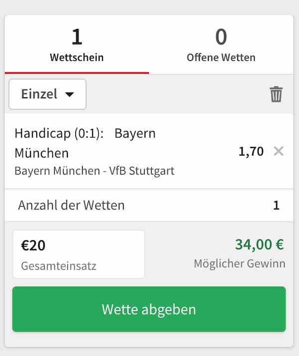 Tipico Handicap Wette KW 21