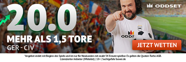 Quote 20 bei Oddset zur Partie Deutschland vs Elfenbeinküste