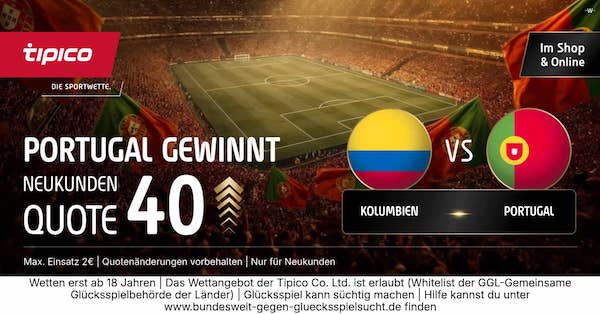 Bei Tipico anmelden und mit Quote 40.0 auf Portugal wetten
