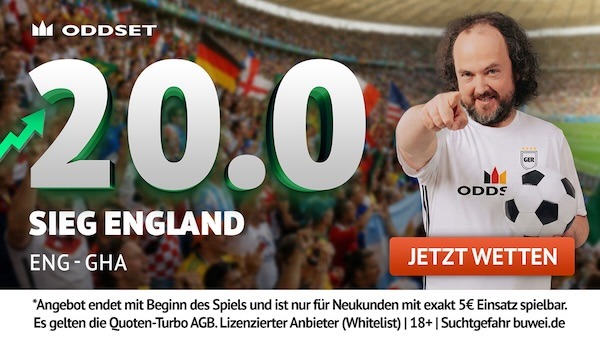 Oddset Quotenboost zu England - Ghana