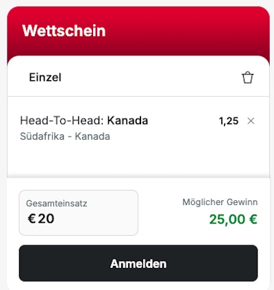Südafrika - Kanada - unsere Tipico H2H Wette der Woche