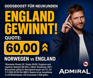 Quote 60.0 wartet beim Admiral Boost auf Sieg England