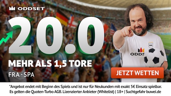 oddset quoten turbo auf mehr als 1,5 tore bei frankreich spanien