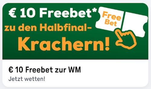Sicher dir eine 10€ tipp3 Freebet zum WM-Halbfinale