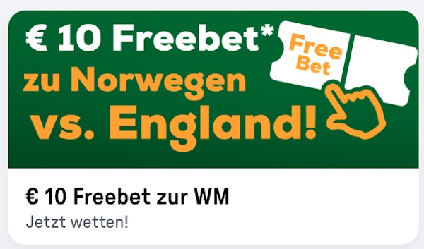10€ Freiwette von tipp3 für deine Norwegen - England Tipps