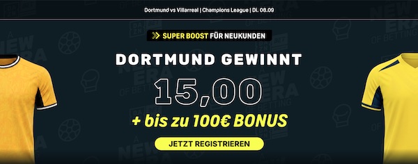 Daznbet Boost: Dortmund gewinnt gegen Villarreal zu 15.0