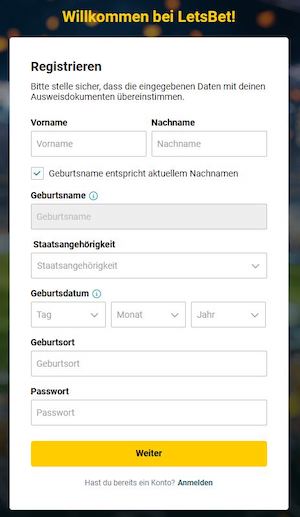 Kontoerstellung bei Letsbet